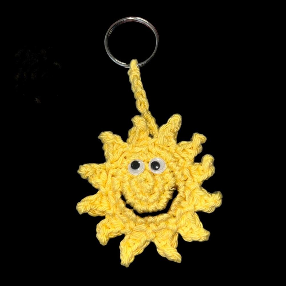 Handmade Happy Face Smile Sun Keychain Yellow